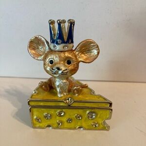 Regal Mouse Trinket Box in Gold and Blue Crown